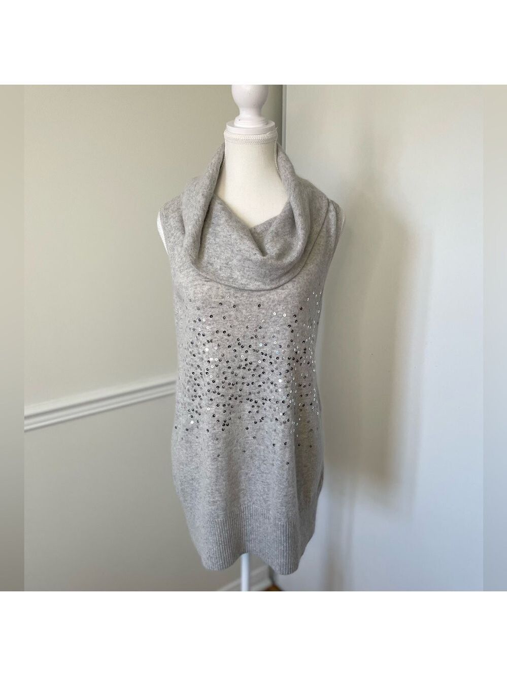 Zara Angora Blend Sequin Cowl Sleeveless Sweater M